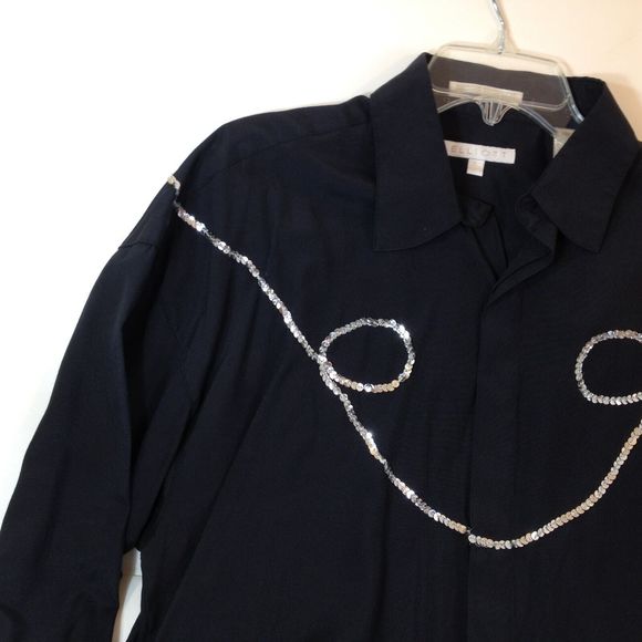 Vintage ELLIOTT Dress Shirt Button Up Black Long Sleeve Cowboy Design Mens L - Picture 2 of 15